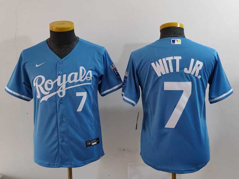 Youth Kansas City Royals #7 Bobby Witt Jr Number Light Blue Cool Base Stitched Jersey->mlb youth jerseys->MLB Jersey